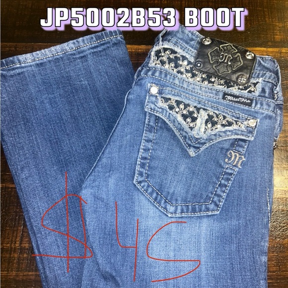 Miss Me Blue Boot Cut Jeans with Intricate Back Pocket Design - Picture 1 of 1